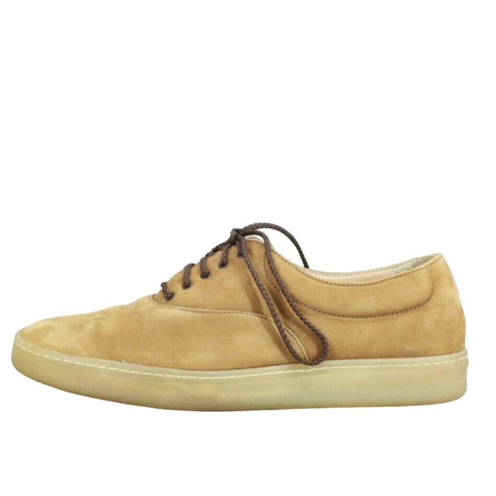 Salvatore Ferragamo Tan Suede Lace Up Low Top Rubber Sole Sneakers 8 B - Picture 1 of 9